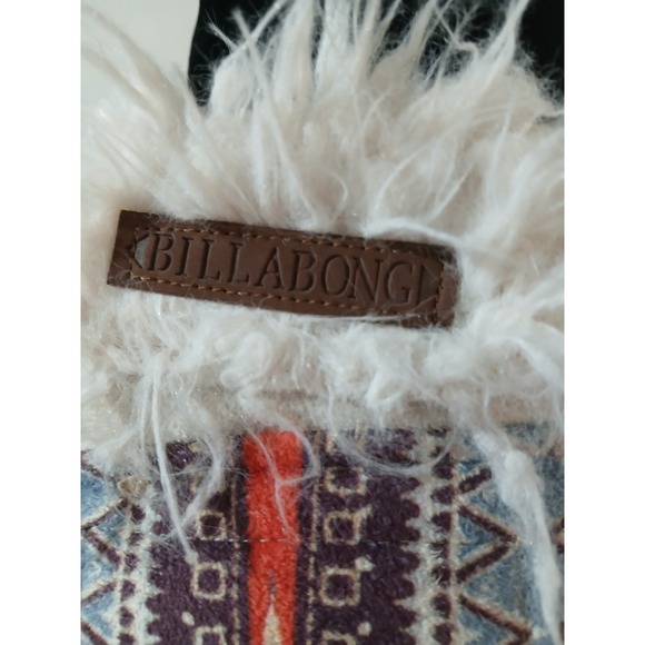 Billabong Womens Boho Faux Suede Tribal Print Faux Fur Trim Toggle Coat Cream S - Picture 7 of 11